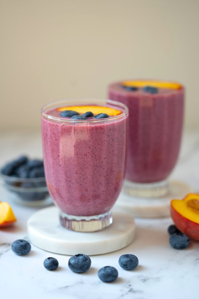peach blueberry and mango smoothie