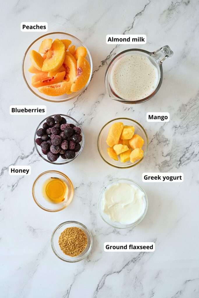 peach blueberry and mango smoothie