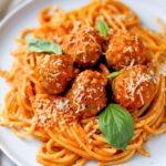chicken meatballs and spaghetti