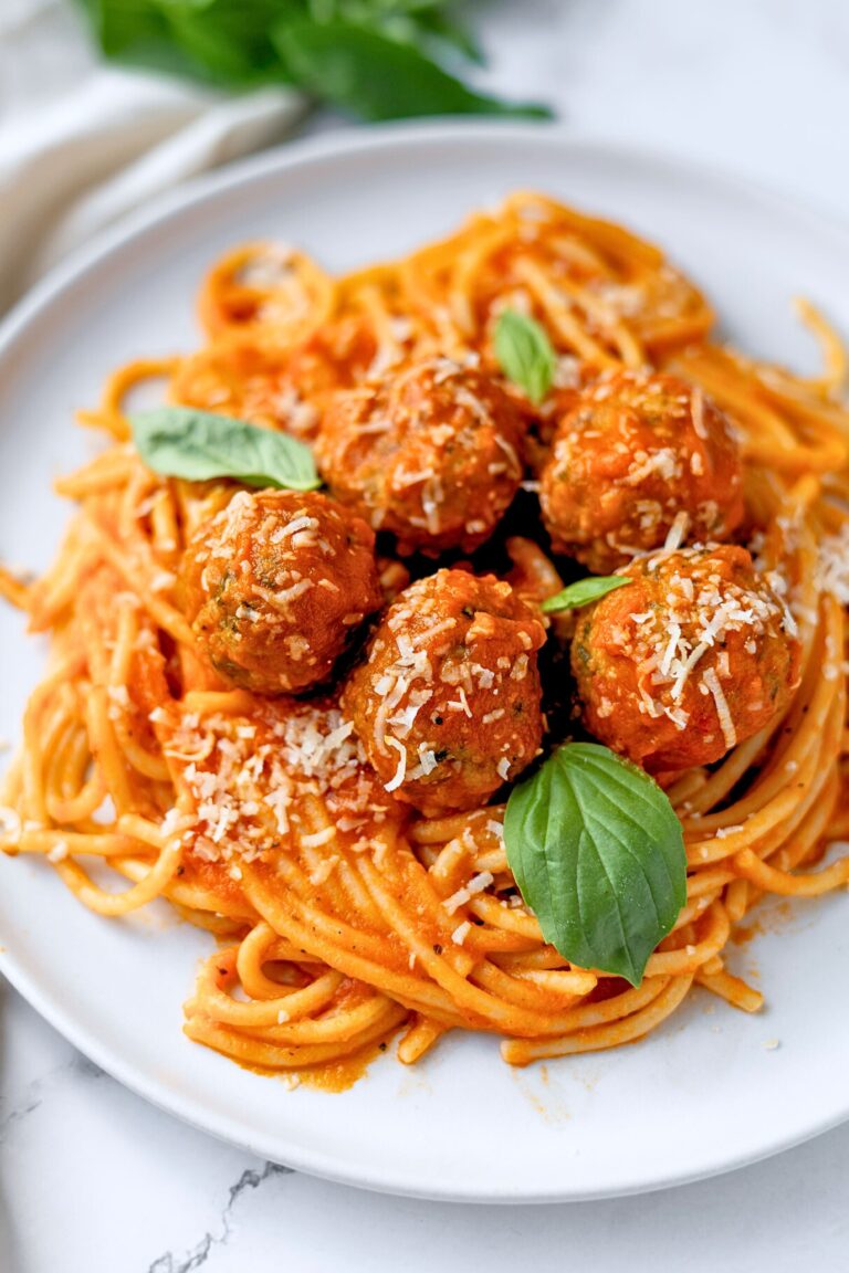 chicken meatballs and spaghetti