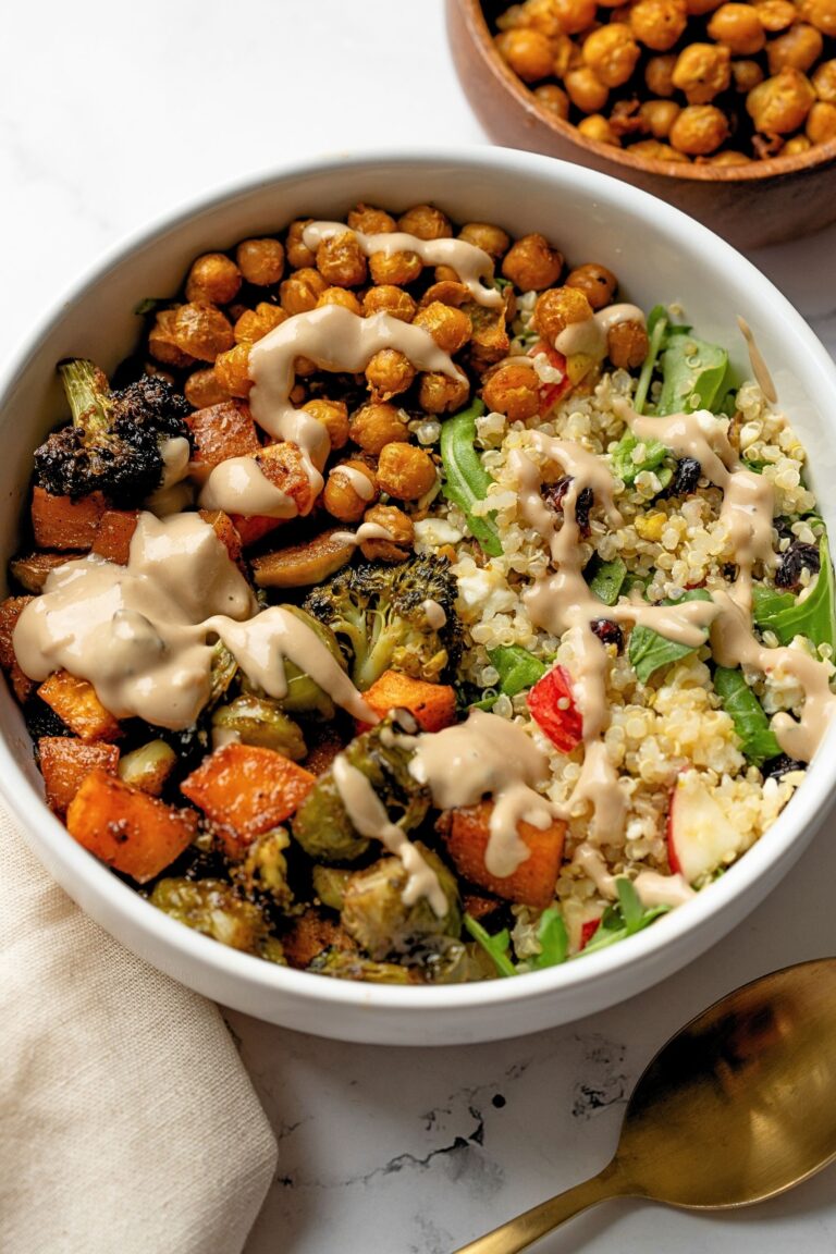 autumn harvest bowl with balsamic dressing