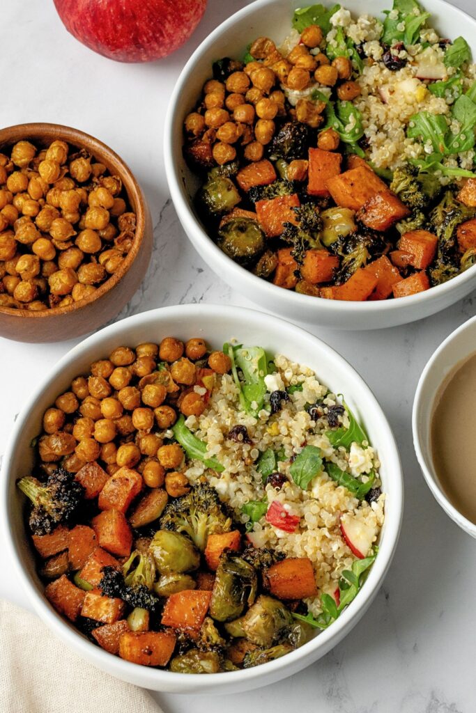 autumn harvest bowl with balsamic dressing